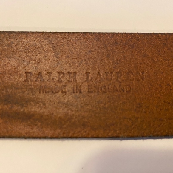 RALPH LAUREN Brown Leather Engraved Brass Buckle Belt Size 36/90 Made In 1967.